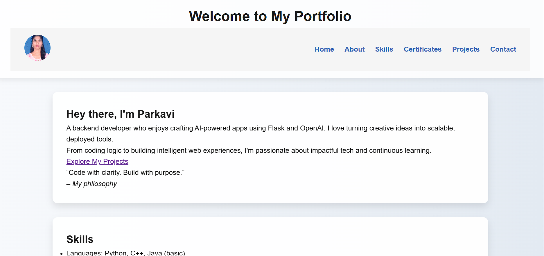 Portfolio Homepage Preview