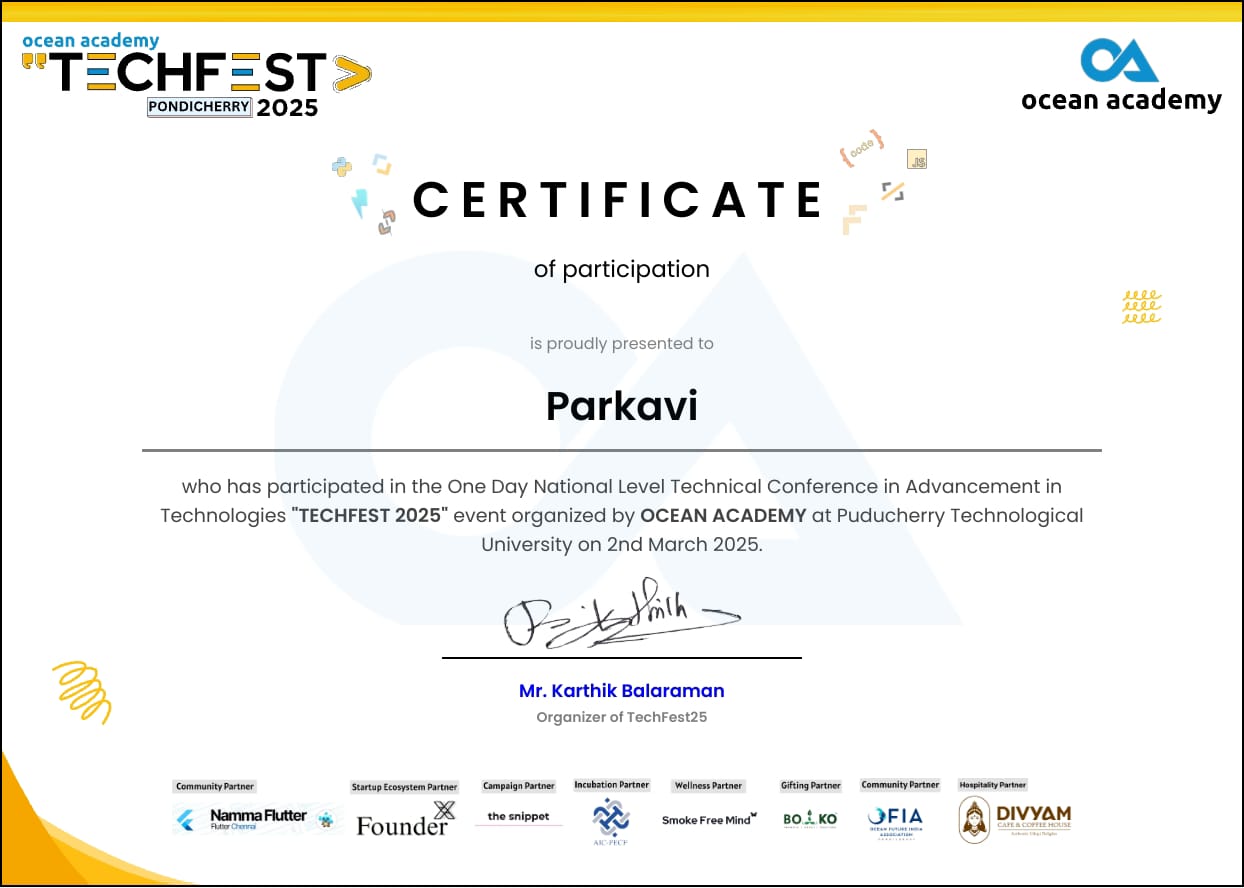 TECHFEST 2025 Participation Certificate